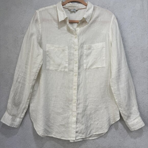 Boden Shirt Women Large White Button Front Long Sleeve 100% Linen Pockets - Picture 1 of 9